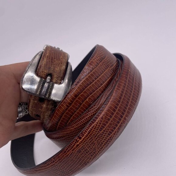 Remo Tulliani Leather Embossed Italian Calfskin Belt Adjustable Buckle Size 52 - Picture 2 of 7